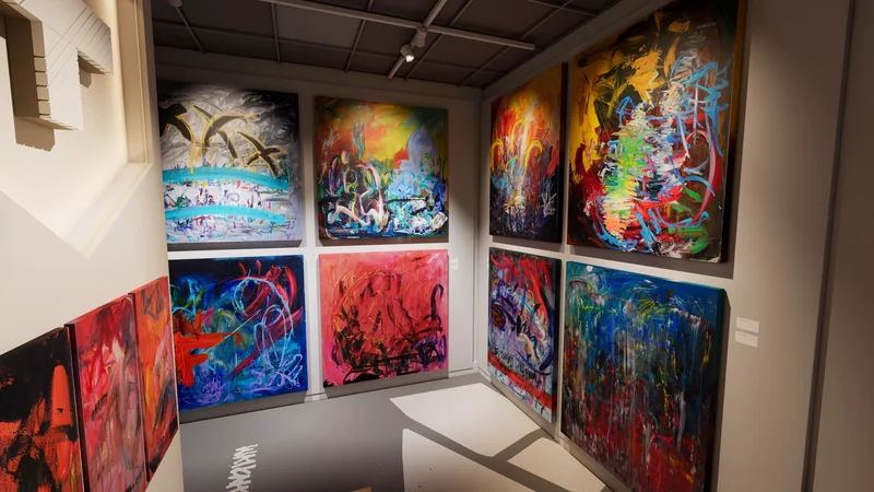 Paintings in the digital reconstruction of Sparkler Pinpricks at Kaiao Space